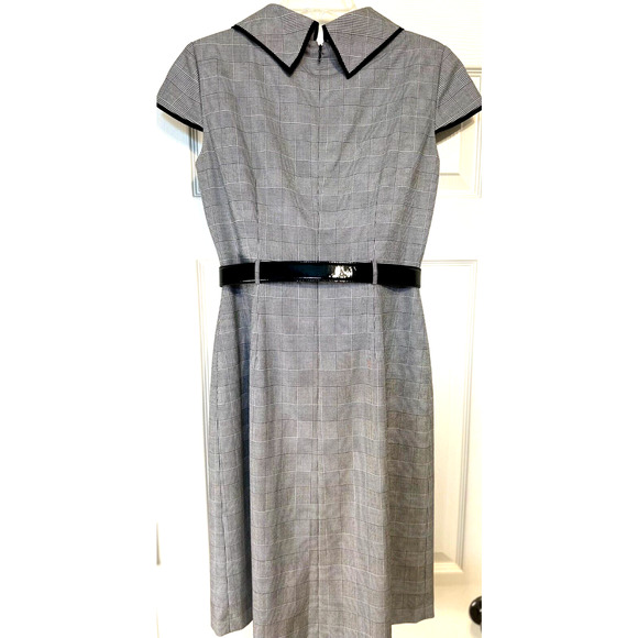 Tahari Arthur S Levine Dress Houndstooth Plaid Sheath Sz 4 Jackie Collar Belted‎ - Picture 4 of 4